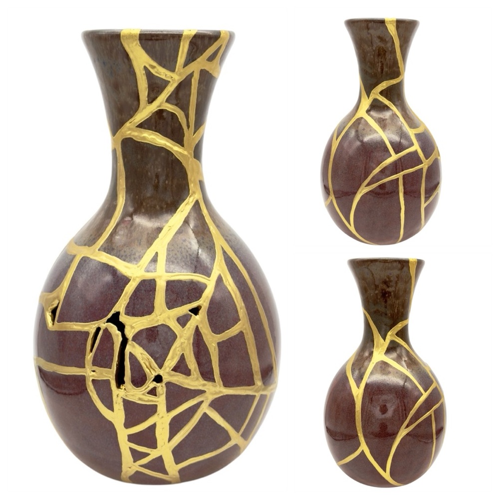 Kintsugi Vase Purple Haze Pottery Gold Crack Art Growth Wedding Anniversary Gift